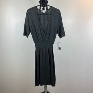 NWT Liz Claiborne Midi Sweater Dress V-Neck Short Sleeve Gray Size Small